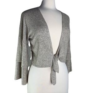 Heather Taupe Tie Front Crop Cardigan Bell Sleeve Ballerina Core Tie Front Small